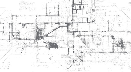 Obraz premium Detailed architectural blueprint with grey lines and dots on white background showing complex layout and structures