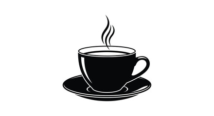 Fototapeta premium A steaming cup of coffee and saucer a striking black silhouette