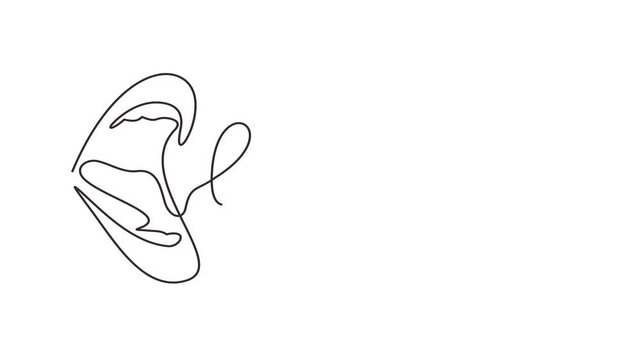 Animated self drawing of continuous line draw of Love hand writing with line continuous female lips drawing . Slogan, quote, text, lettering  Full length one line animation. 4K	