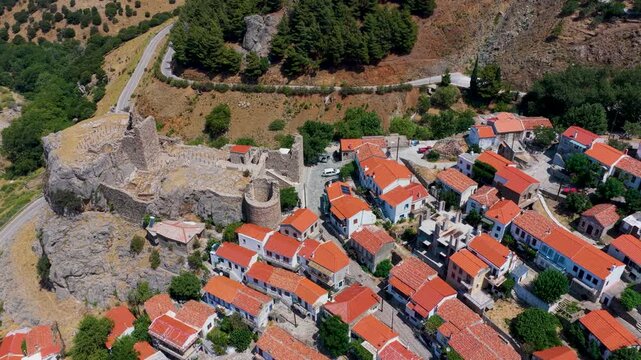 Aerial View of the Traditional Village and Fortress in Samothraki