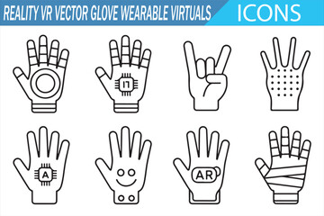 Obraz premium Minimal outline VR gloves icons set with augmented reality and smart devices