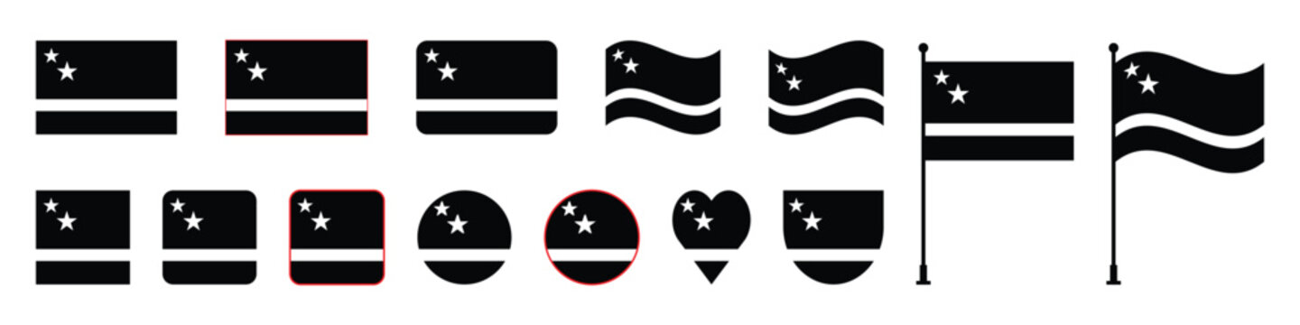 Cura&ccedil;ao Flag Black and White Icon Set Monochrome Vector Illustration of National Symbol.