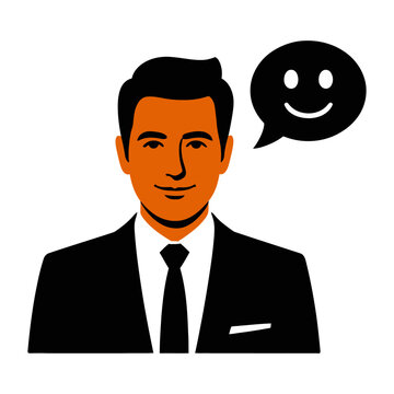 Vector of a businessman in a suit with a smiling speech bubble