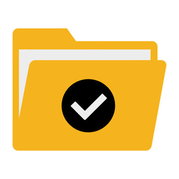 Bright yellow vector folder icon with a checkmark symbol