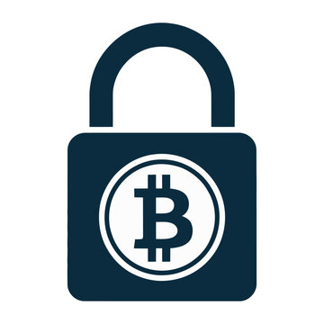 Secure padlock vector icon with a bitcoin symbol representing cryptocurrency security