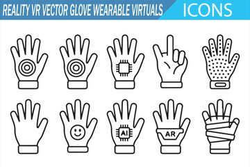 Fototapeta premium Hand drawn VR gloves icons set with wearable technology and gesture control