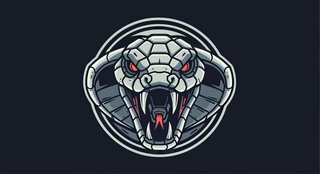 Cobra Snake Mascot Logo with Open Mouth and Sharp Fangs, Aggressive Serpent Head Vector Illustration for Esports and Gaming Team Branding