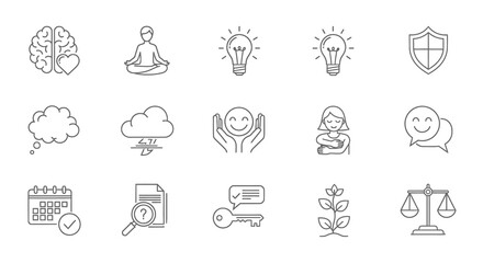 Fototapeta premium Collection of linear icons representing ideas growth and balance silhouette