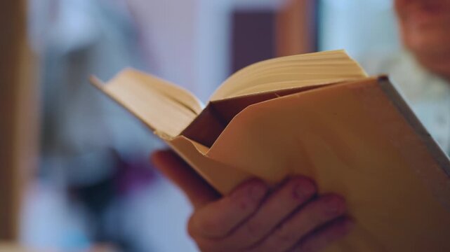 Elderly woman reading. Aging woman with book under warm lighting. Elderly lady holding wellused book in cozy setting. Older lady enjoying her time with classic book in warm indoor ambiance
