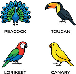 Obraz premium Modern Silhouette Logo Collection of Colorful Forest Birds..