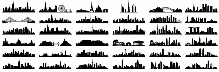 Fototapeta premium Panoramic Urban Silhouettes Iconic Cityscapes and Architectural Landmarks Collection for Design