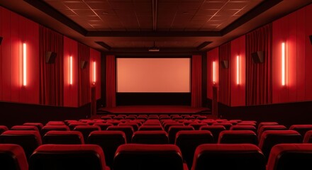 Fototapeta premium A dimly lit movie theater with red seats and lights illustration