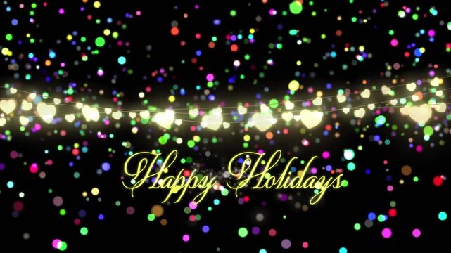 Animation of happy holidays text over light spots