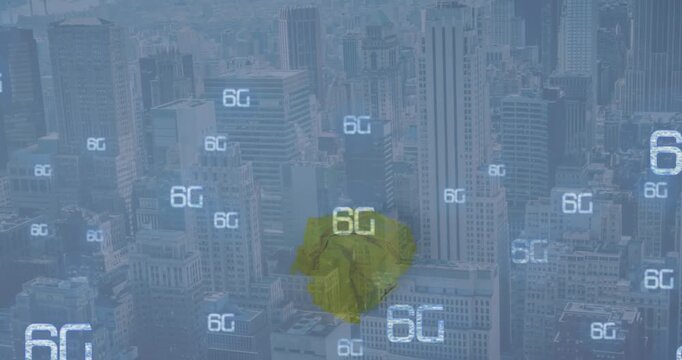 Topography and social media icons over mid section of cityscape
