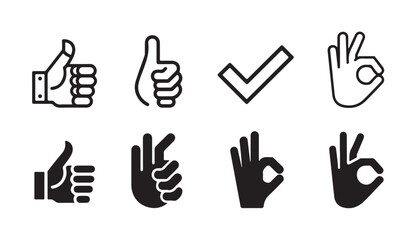 Obraz premium Thumb up icon set, approval gesture symbol, isolated vector illustration on white background