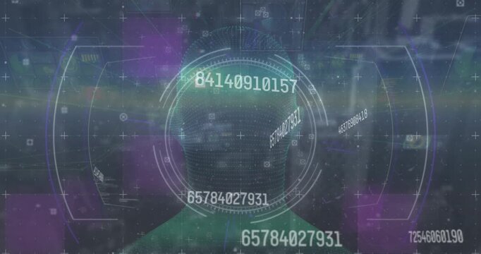 Animation of three dimensional human model rotating with digital numbers and signs
