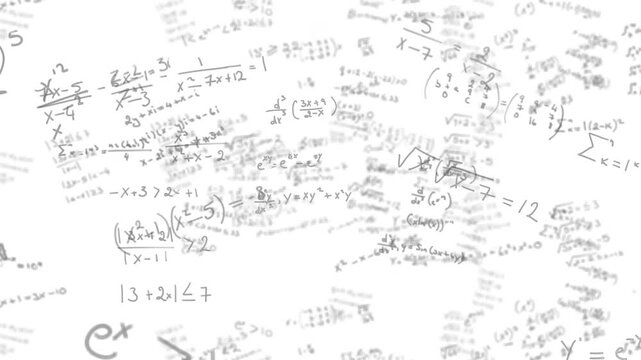 Animation of moving mathematical formulas over white background