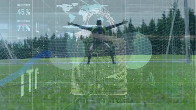 Animation of financial data processing over football player