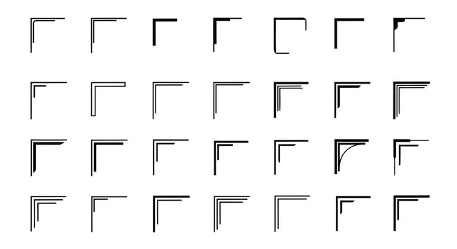 Collection of geometric shapes featuring various configurations of connected right angles