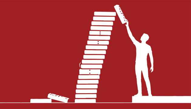 Tipping Point Strategy Concept with Final Domino Placement Representing Chain Reaction Risk and Critical Decision Illustration