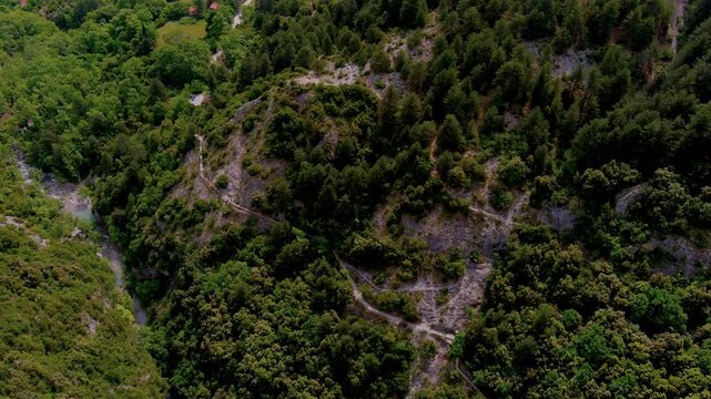 Aerial View of a Mountain Hiking Trail on Mount Olympus