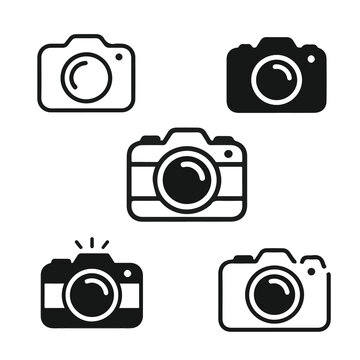 Camera icon set collection, photography symbols, line and solid vector icons