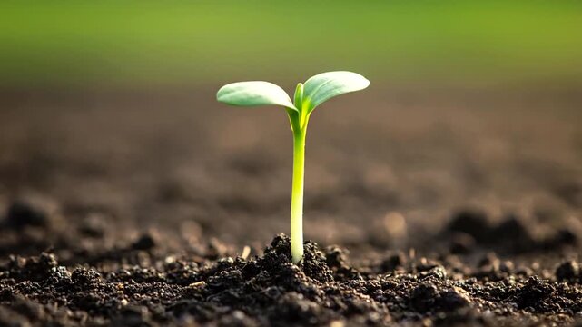 A small green plant sprouting outdoors.
