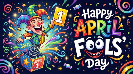 Fototapeta premium Happy April Fools' Day colorful cartoon
