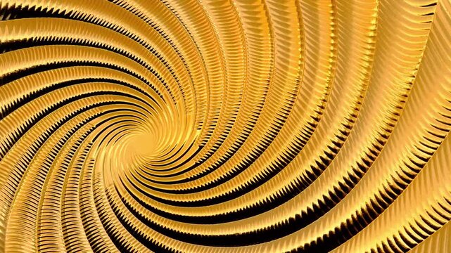 a mesmerizing, abstract pattern of gold, undulating, wave-like ribbons that spiral, creating a hypnotic effect