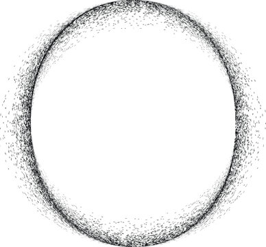 Distress basic geometric shape design . Noise dispersion circle logo . Spray effect .Grunge, grainy, gritty texture with circle frame. Distressed circle element .vector 