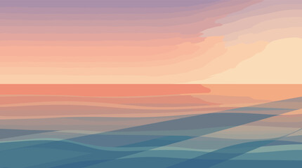Fototapeta premium Abstract vector illustration of a tranquil ocean at sunset. This minimalist seascape with a calm, pastel color palette is perfect for a peaceful background or modern decor.