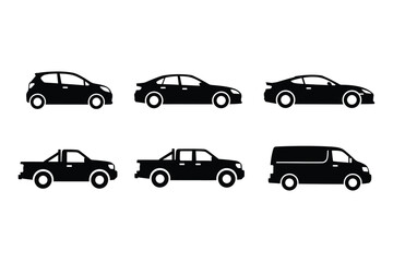 Fototapeta premium Diverse car silhouettes: sedan, truck, van, hatchback, pickup