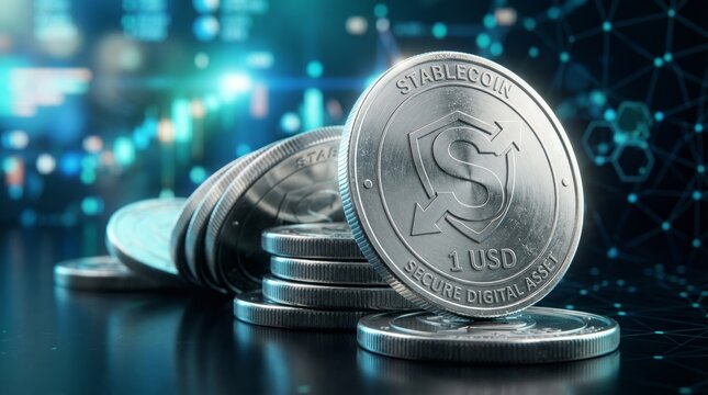Silver stablecoins on digital background
