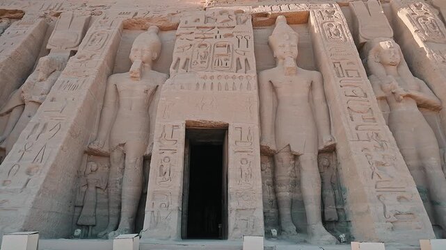 time lapse dolly in 4k footage of The small temple of Hethor and Nefertari, Abu Simbel, Abu Simbel, UNESCO World Heritage Site, Eypt, North Africa