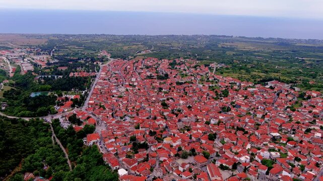 Aerial View of Litochoro Town in Northern Greece