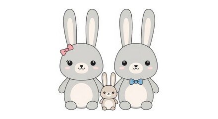 Obraz premium Cute cartoon illustration of three adorable bunnies with bows on white background bunny rabbits thre