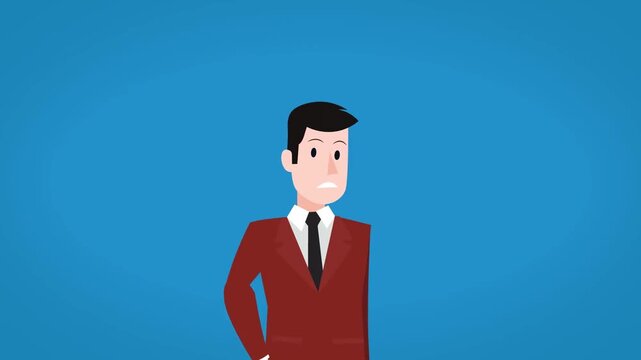 Confident businessman standing isolated on blue background, professional corporate character pose, leadership 