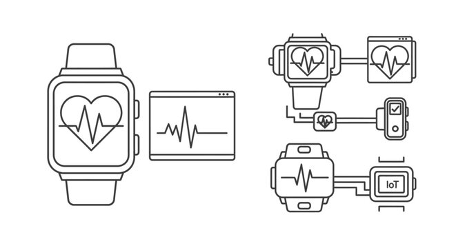 Smartwatch with heart rate monitor icons.