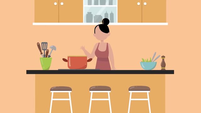 Woman cooking in modern kitchen interior, home lifestyle 