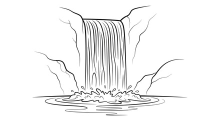 Simple line drawing of a waterfall cascading into a pool © jaka-Stock