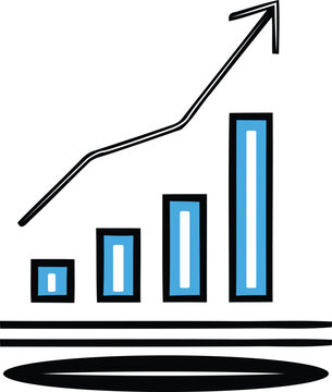 Blue and black graph with an arrow pointing upward successfully always vector design