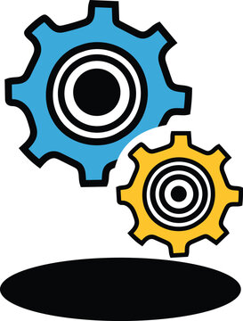 Blue and yellow gear sitting black surface together vector design