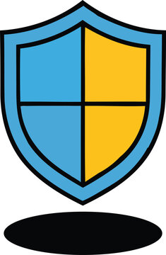 Blue and yellow shield black oval base symbol vector design