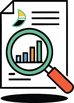 Colorful graph and magnifying glass document with lines vector design