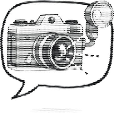 Camera photo photography halftone comic speech bubble vector illustration clipart