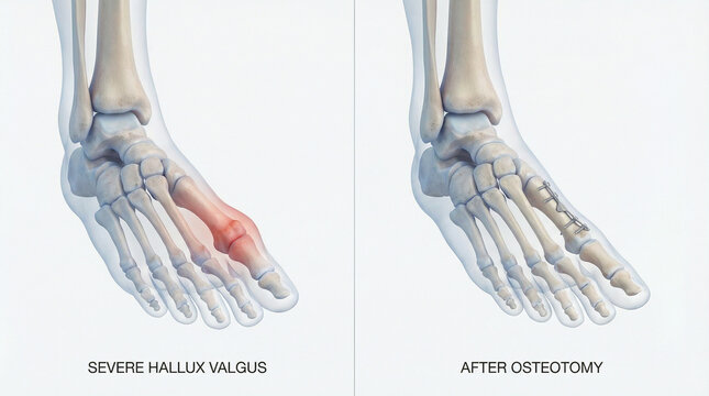 Bunion Hallux Valgus and Osteotomy Correction Medical Diagram