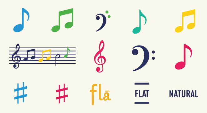 Music notation symbols and notes on beige