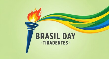 Brasil Day Tiradentes celebration with torch and Brazilian flag colors