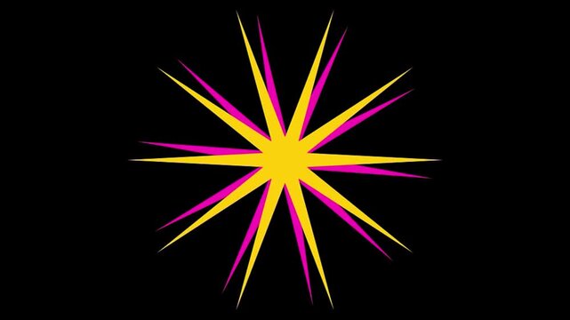 Spinning Retro flat vector spark style on black background, 4K. 2d Sparkle