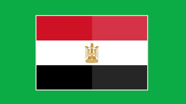 Animated egypt flag flat design icon with national eagle emblem on green screen